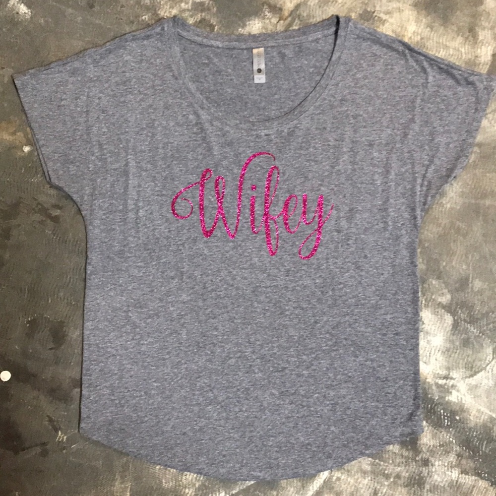 Dark Gray Off the Shoulder Wifey Tee